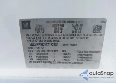 2016 Chevrolet Silverado 1500 1Lt из США, поврежденный, VIN 1GCVKREC9GZ122739